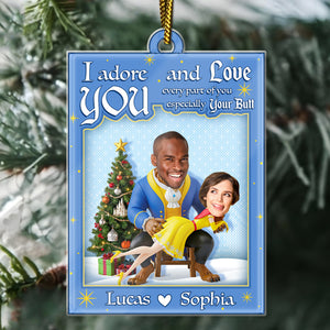 Personalized couple ornament featuring a couple with a holiday theme and playful text for keepsake decorations