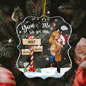365Gifty personalized couple ornament with cartoon couple, snow, and holiday decorations