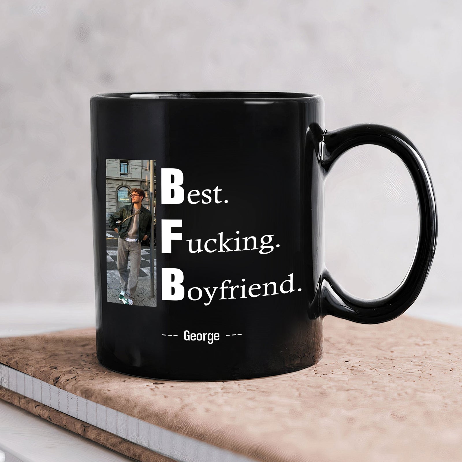 Personalized couple photo mug featuring a custom image and text for a unique gift