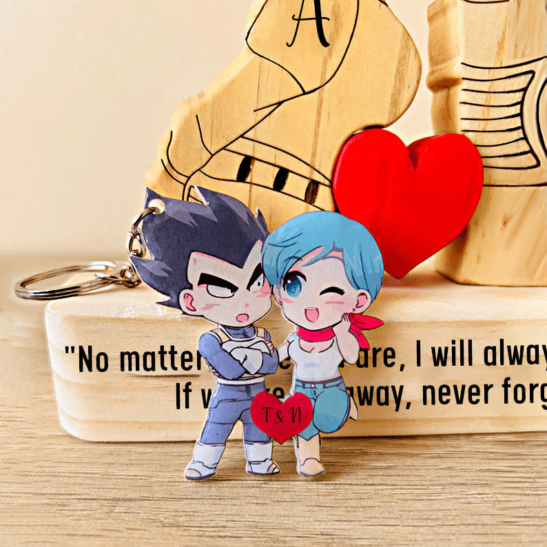 Personalized couple puzzle gift featuring cartoon characters with a heart and custom initials