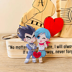 Personalized couple puzzle gift featuring cartoon characters with a heart and custom initials