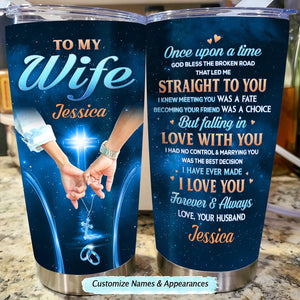 Personalized couple tumbler with romantic message and names for wife with starry night design