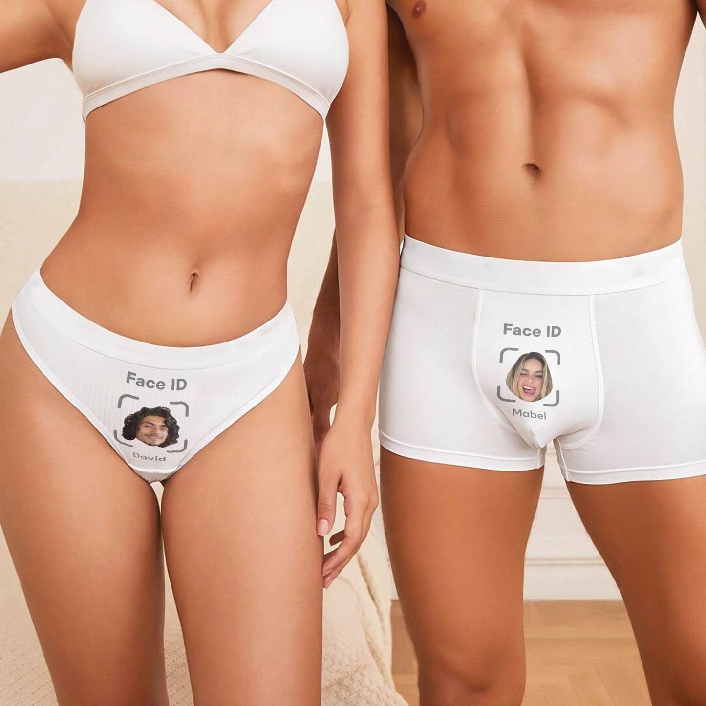 Personalized couple underwear featuring customized face ID designs for a unique gift