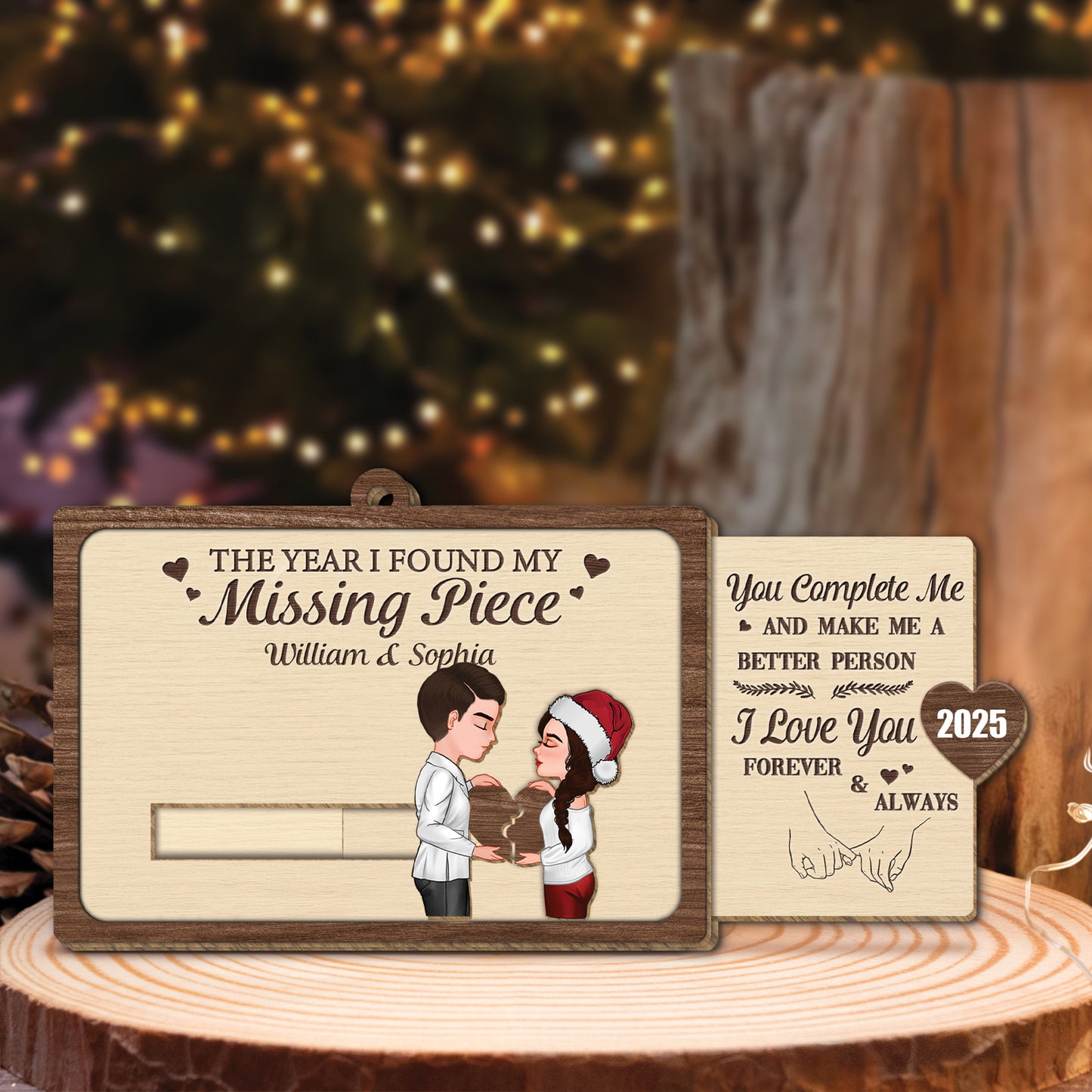 Personalized couple wooden slider card with heartfelt message for couples and anniversaries