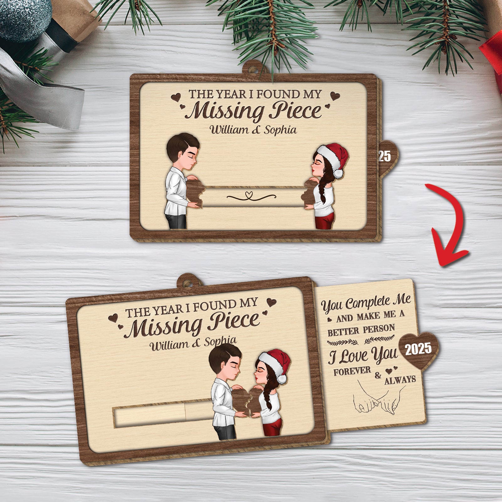 Personalized couple wooden slider card with customizable names and heartfelt message for special occasions