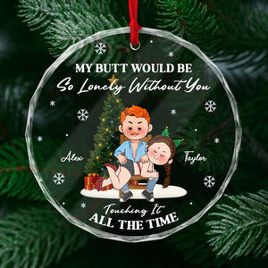 Personalized couples Christmas ornament featuring playful couple design and festive holiday text