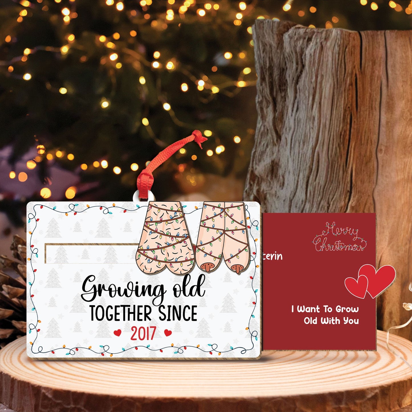 365Gifty personalized couples Christmas ornament with growing old together since 2017 design