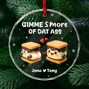Personalized couples ornament featuring cute cartoon s'mores with names Jena and Tony