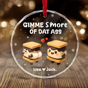 Personalized couples ornament featuring cute s'mores characters with playful text for a fun holiday decoration