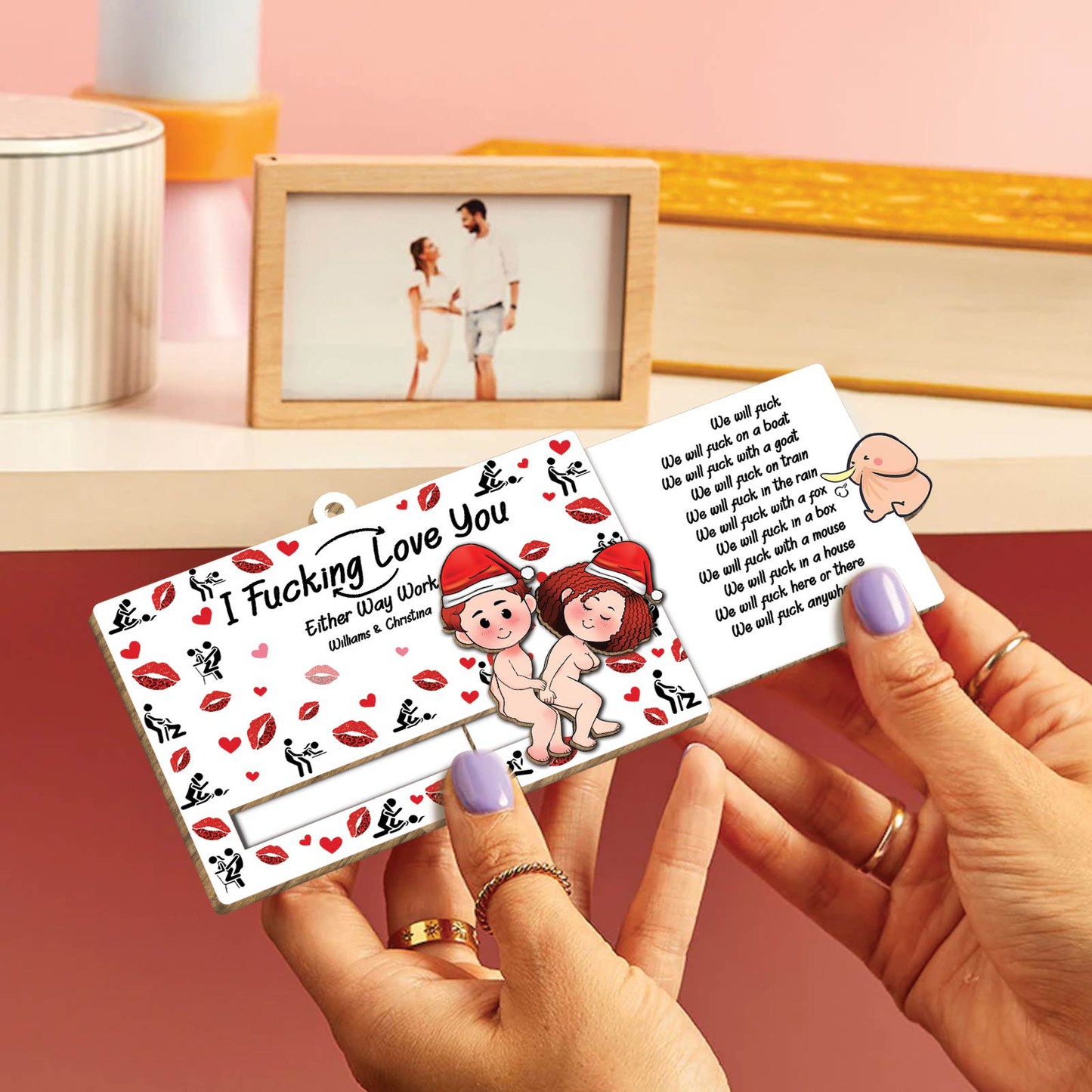 Personalized couples ornament with romantic cartoon design and customizable text from 365Gifty
