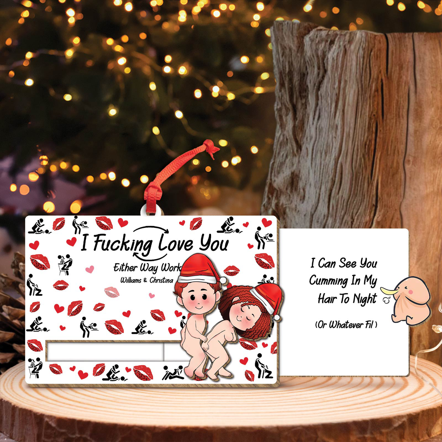 Personalized couples ornament with humorous design and custom names by 365Gifty, perfect for lovers
