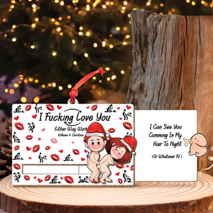 Personalized couples ornament with humorous design and custom names by 365Gifty, perfect for lovers