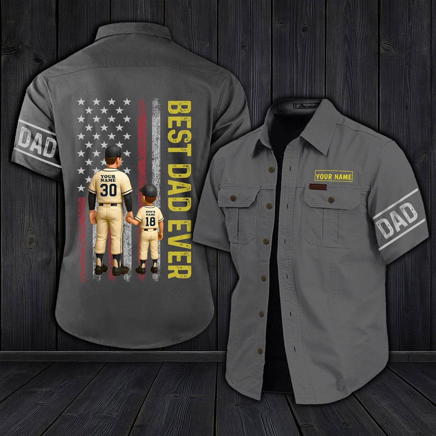 365Gifty personalized dad cargo shirt with best dad ever design and customizable name patches