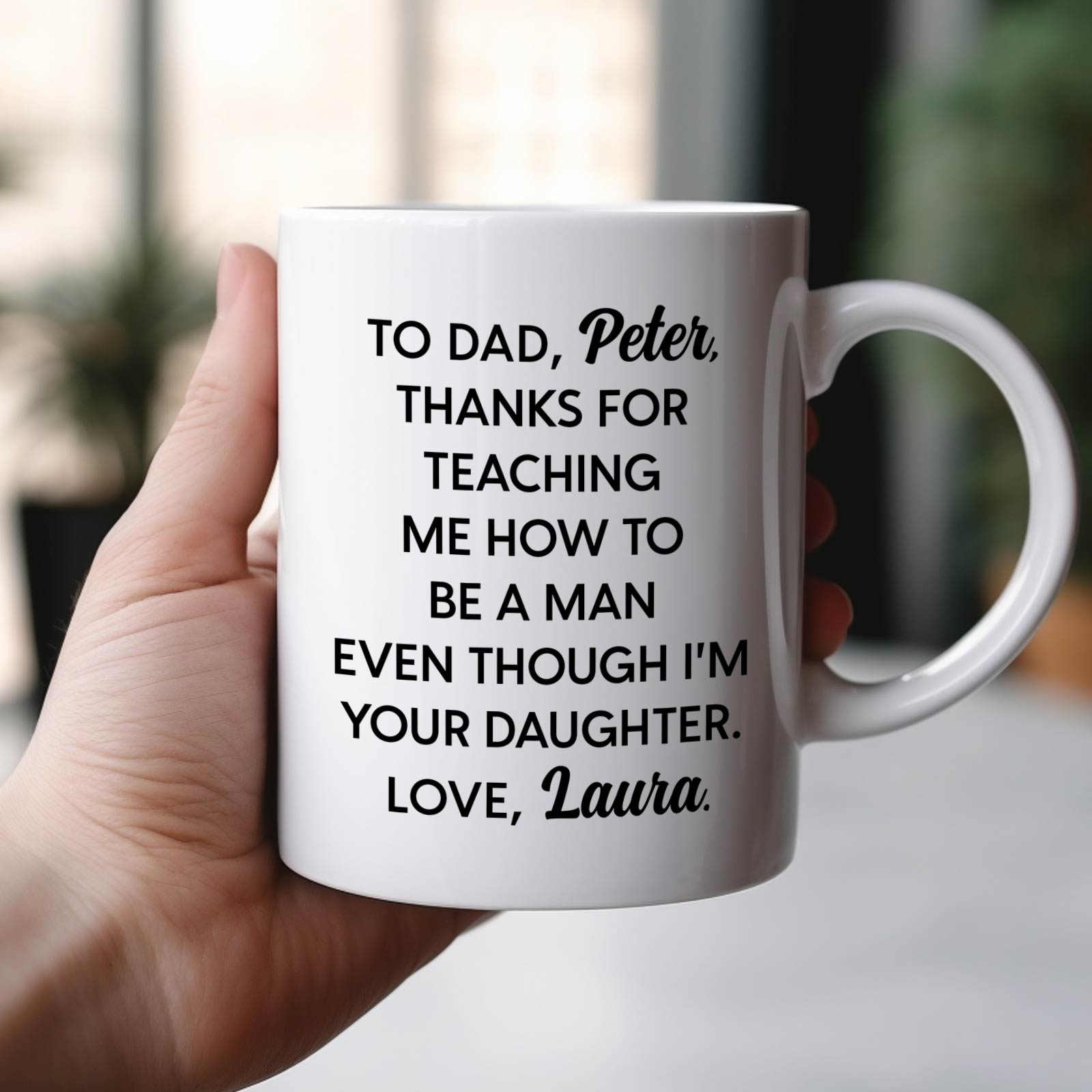 Personalized dad mug with heartfelt message for Father's Day or special occasions