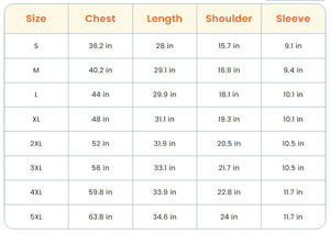 Size chart for personalized dad polo shirt showing chest, length, shoulder, and sleeve measurements in inches