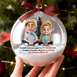 Personalized daughter Christmas ornament featuring cartoon characters with a heartfelt message
