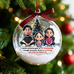 Personalized daughter Christmas ornament featuring cartoon characters in a festive setting
