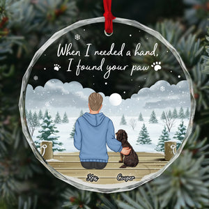 Personalized dog lover ornament featuring a heartfelt design with a person and dog in a snowy scene