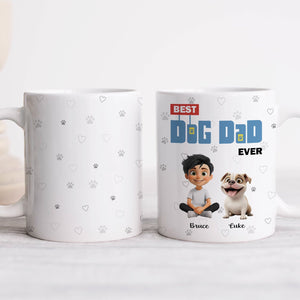Personalized dog mom mug featuring cartoon characters and paw print design for dog lovers