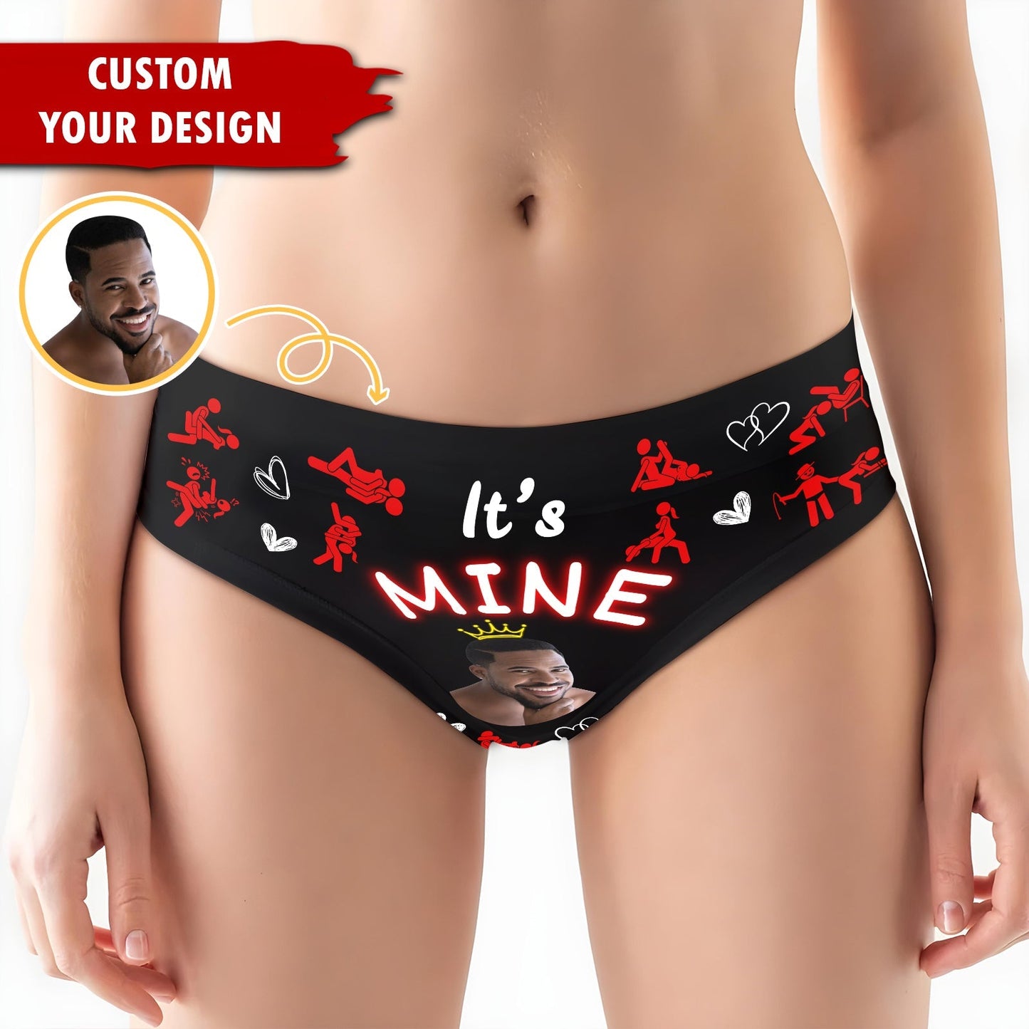 Personalized face underwear for couples featuring custom design and playful graphics