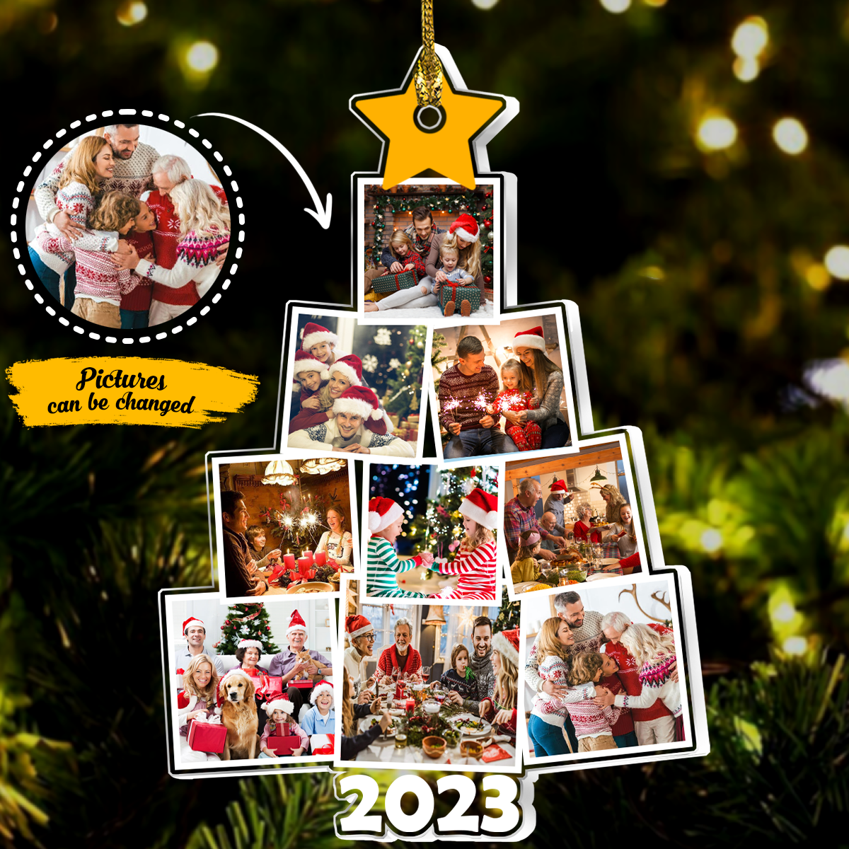 365Gifty personalized family photo Christmas ornament shaped like a tree with multiple holiday photos 2023