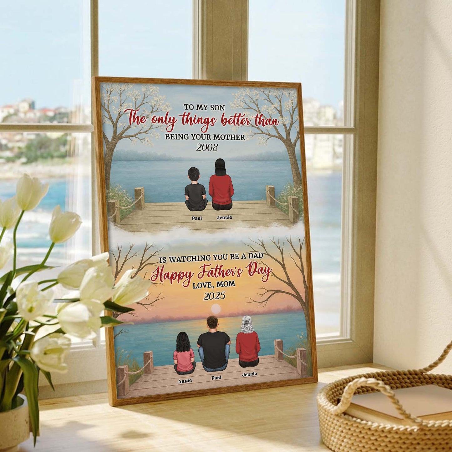 Personalized family poster with heartfelt messages for Father's Day and family names in warm colors
