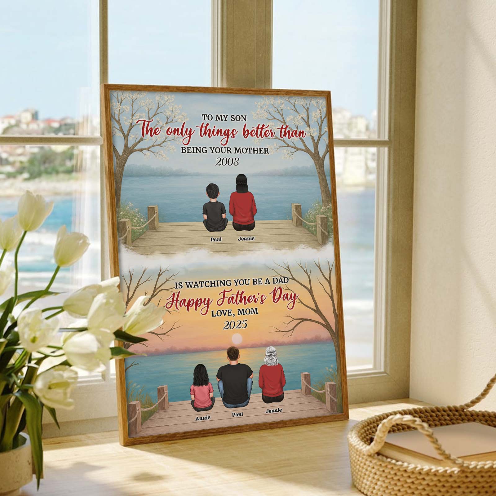 Personalized family poster with heartfelt messages for Father's Day and family names in warm colors