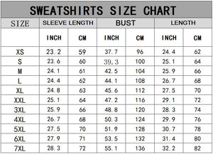 365Gifty sweatshirt size chart showing sleeve length bust and length in inches and centimeters