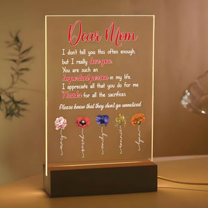 Personalized flower LED light for mom with heartfelt message and floral design