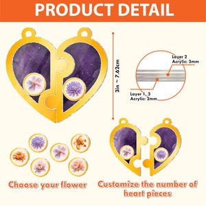 Personalized friendship keychain featuring customizable heart pieces and flower designs for a unique gift
