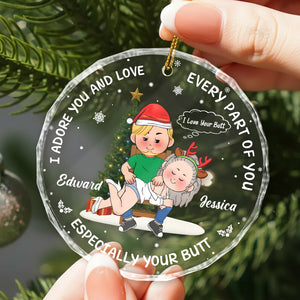 Personalized funny Christmas ornament for couples featuring a playful design with holiday characters