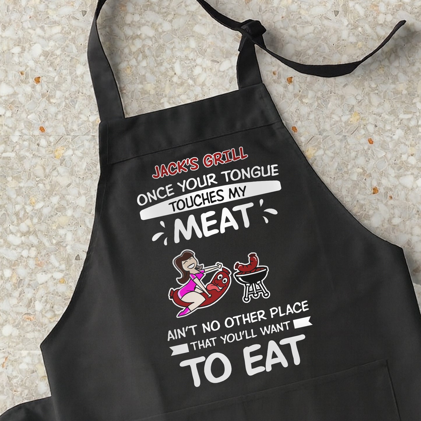 Personalized funny couple aprons featuring playful cooking graphics and humorous text for a fun kitchen experience