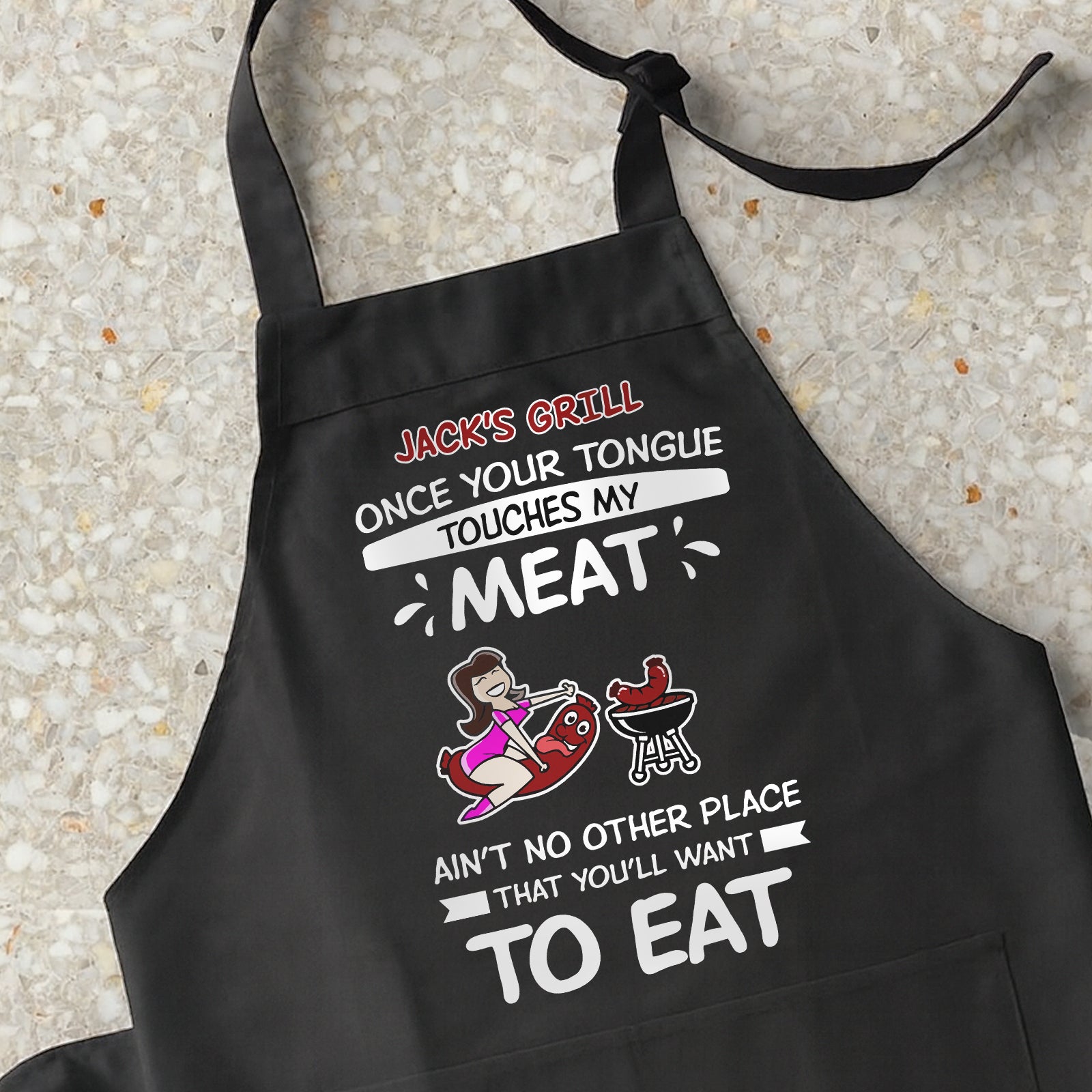 Personalized funny couple aprons featuring playful cooking graphics and humorous text for a fun kitchen experience