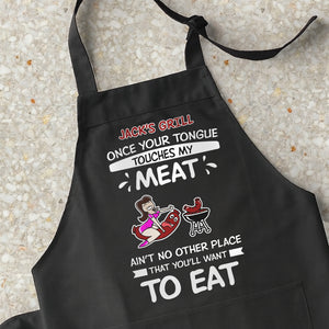 Personalized funny couple aprons featuring playful cooking graphics and humorous text for a fun kitchen experience