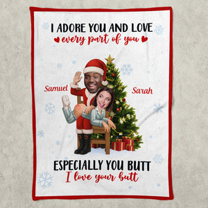 Personalized funny couple blanket featuring a humorous design with text and caricatures for couples