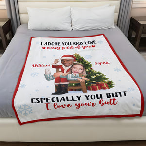 Personalized funny couple blanket featuring a customizable design with Christmas theme and playful text