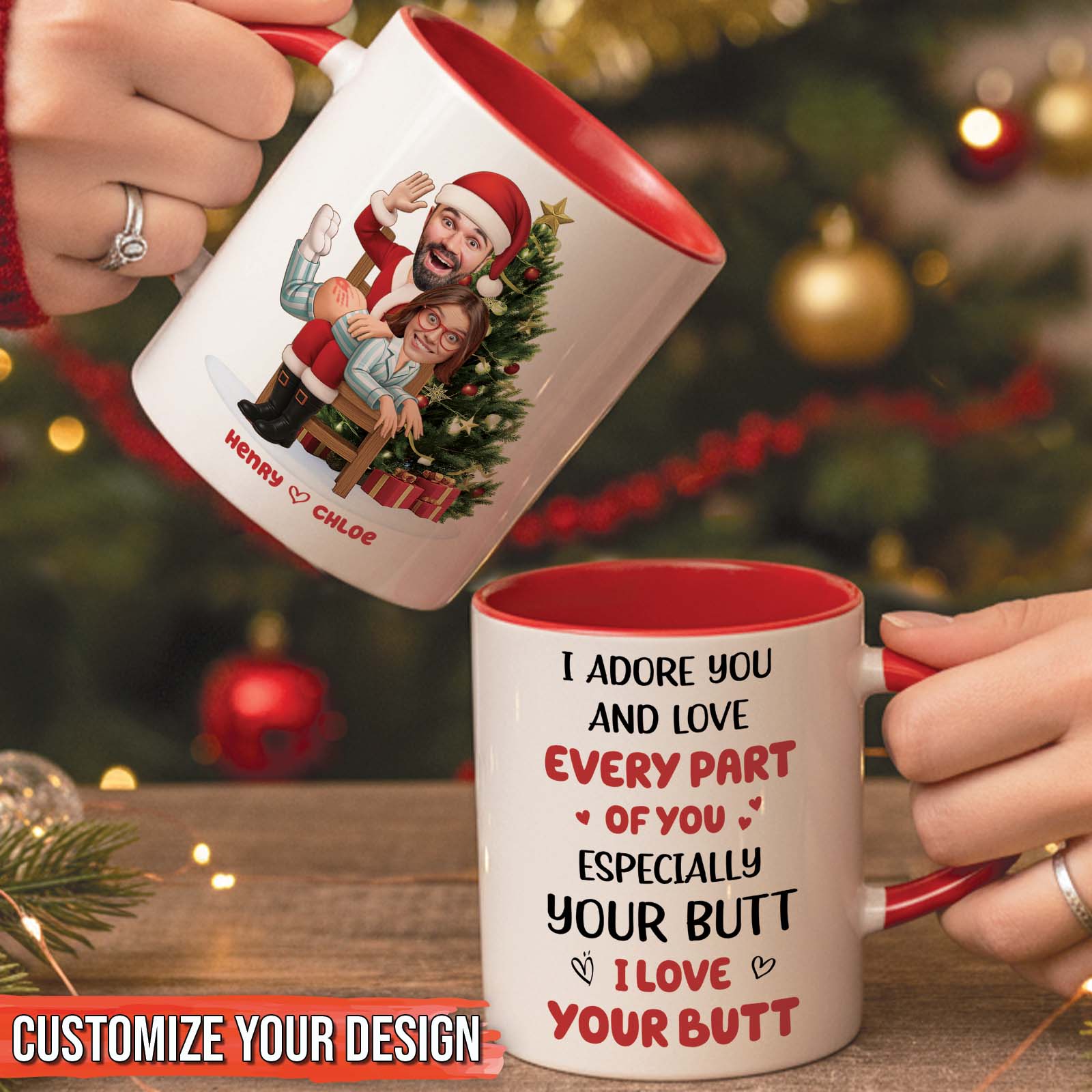 Personalized funny couple mug featuring a festive design and humorous message for couples