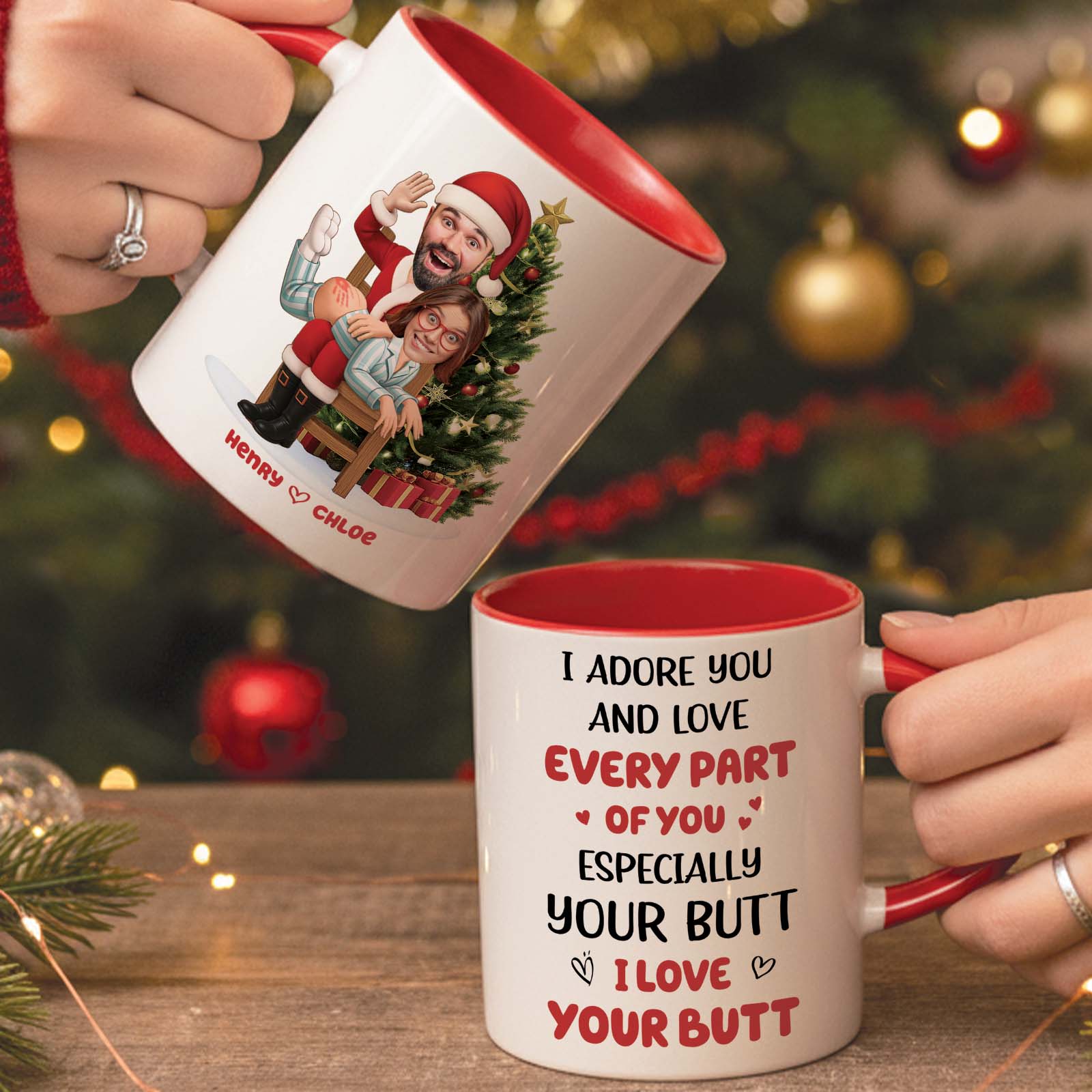 Personalized funny couple mug featuring playful text and festive design for couples
