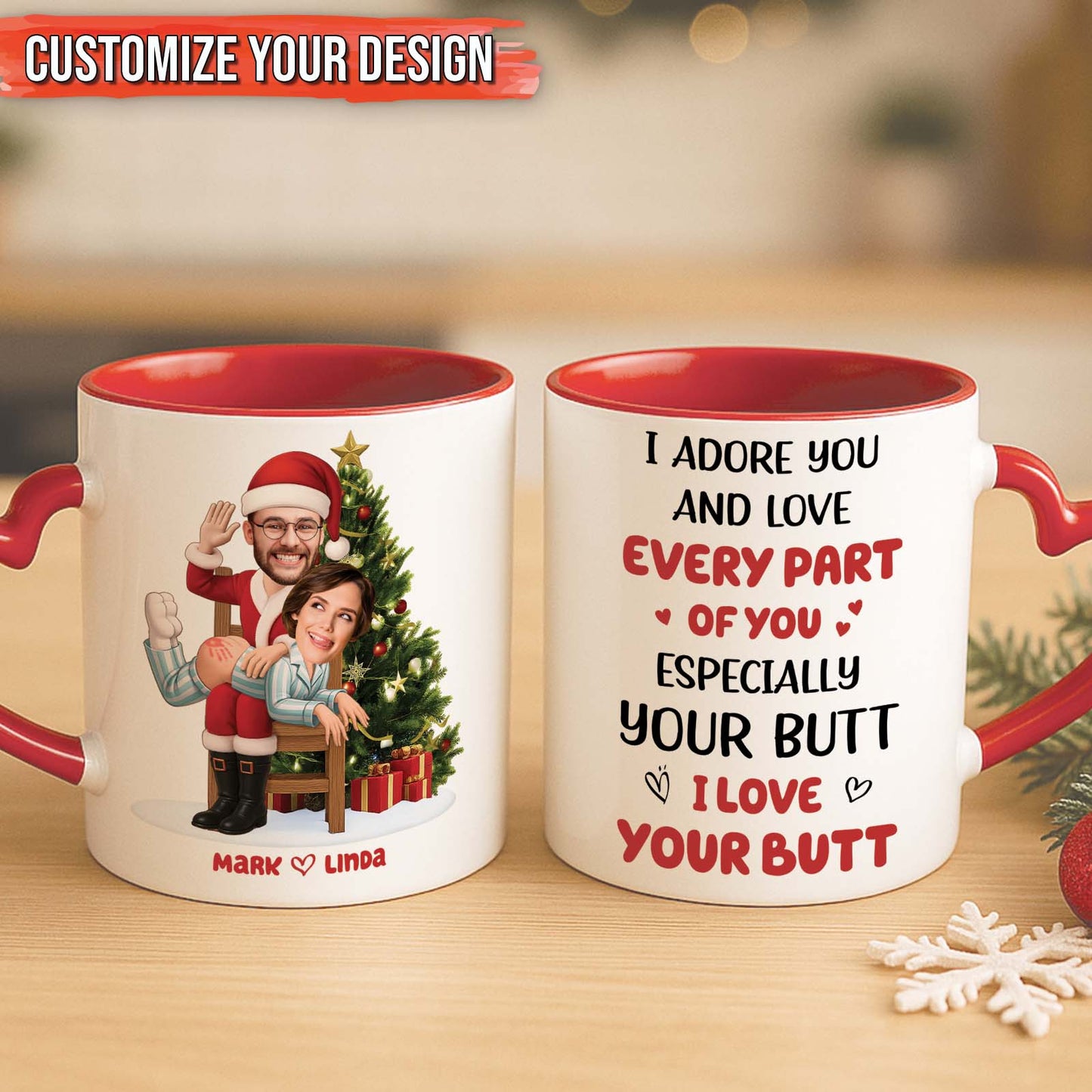 Personalized funny couple mug featuring custom illustration and playful text for couples