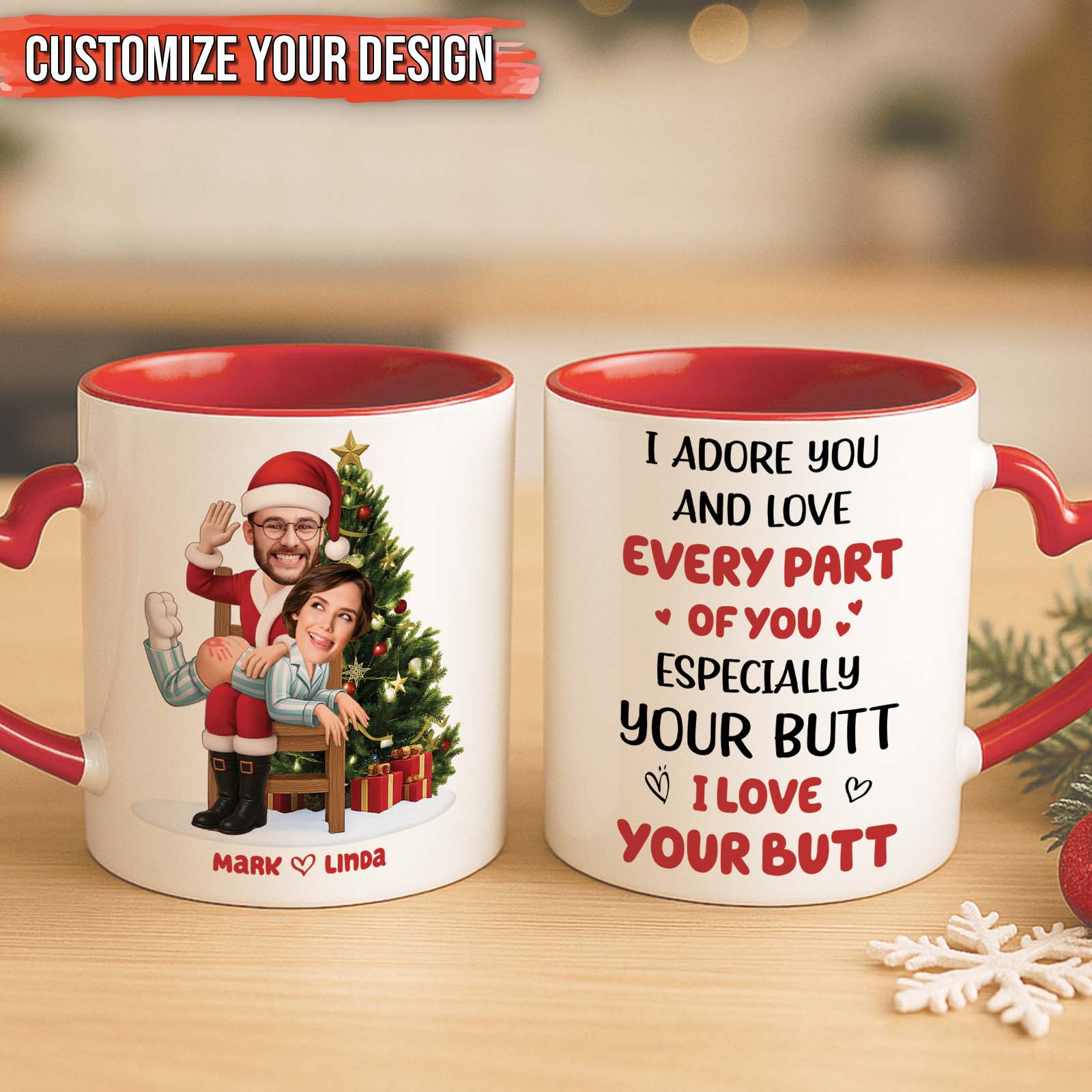 Personalized funny couple mug featuring custom illustration and playful text for couples