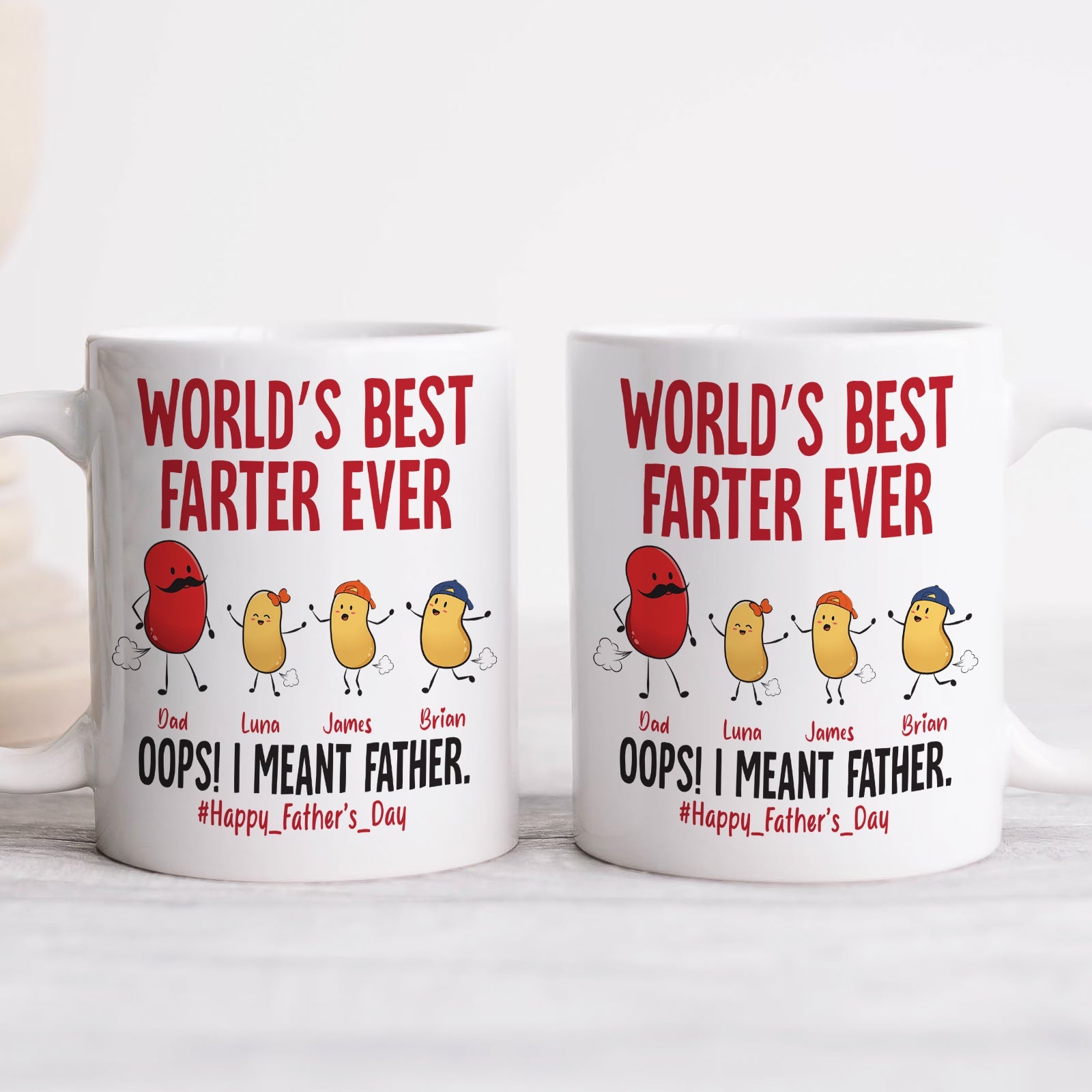 Personalized funny dad mug with a humorous design saying World's Best Farter Ever for Father's Day