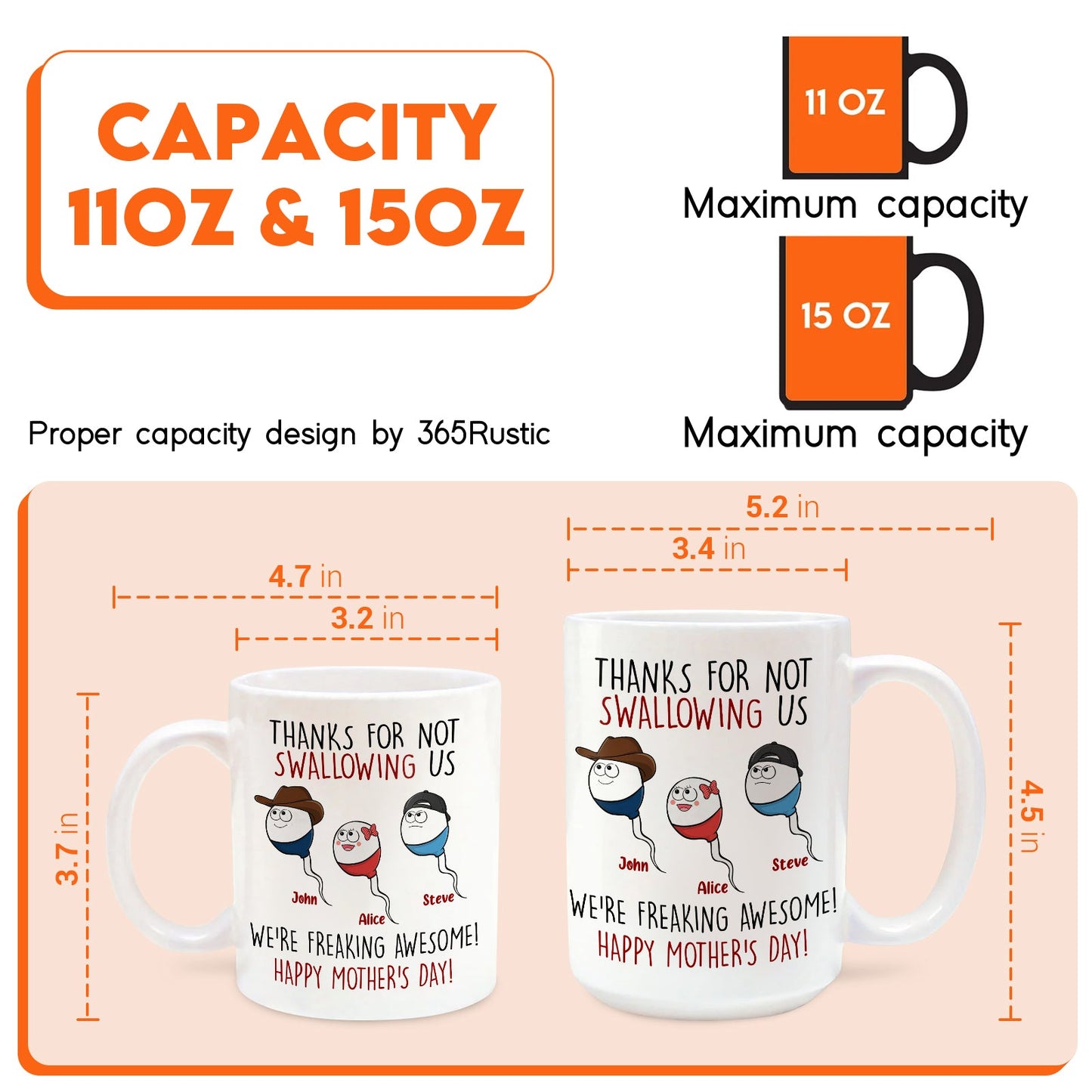 Personalized funny mom mug featuring quirky characters and heartfelt Mother's Day message