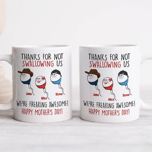 Personalized funny mom mug with humorous text and cartoon characters for Mother's Day