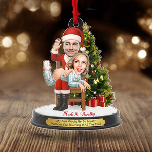 Personalized funny Santa Christmas ornament featuring a playful couple design for holiday cheer