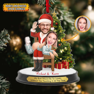 Personalized funny Santa Christmas ornament featuring a playful design with custom names for holiday cheer