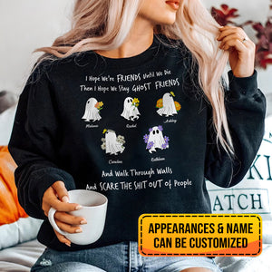 Black personalized ghost friends shirt with customizable ghost characters and names on front