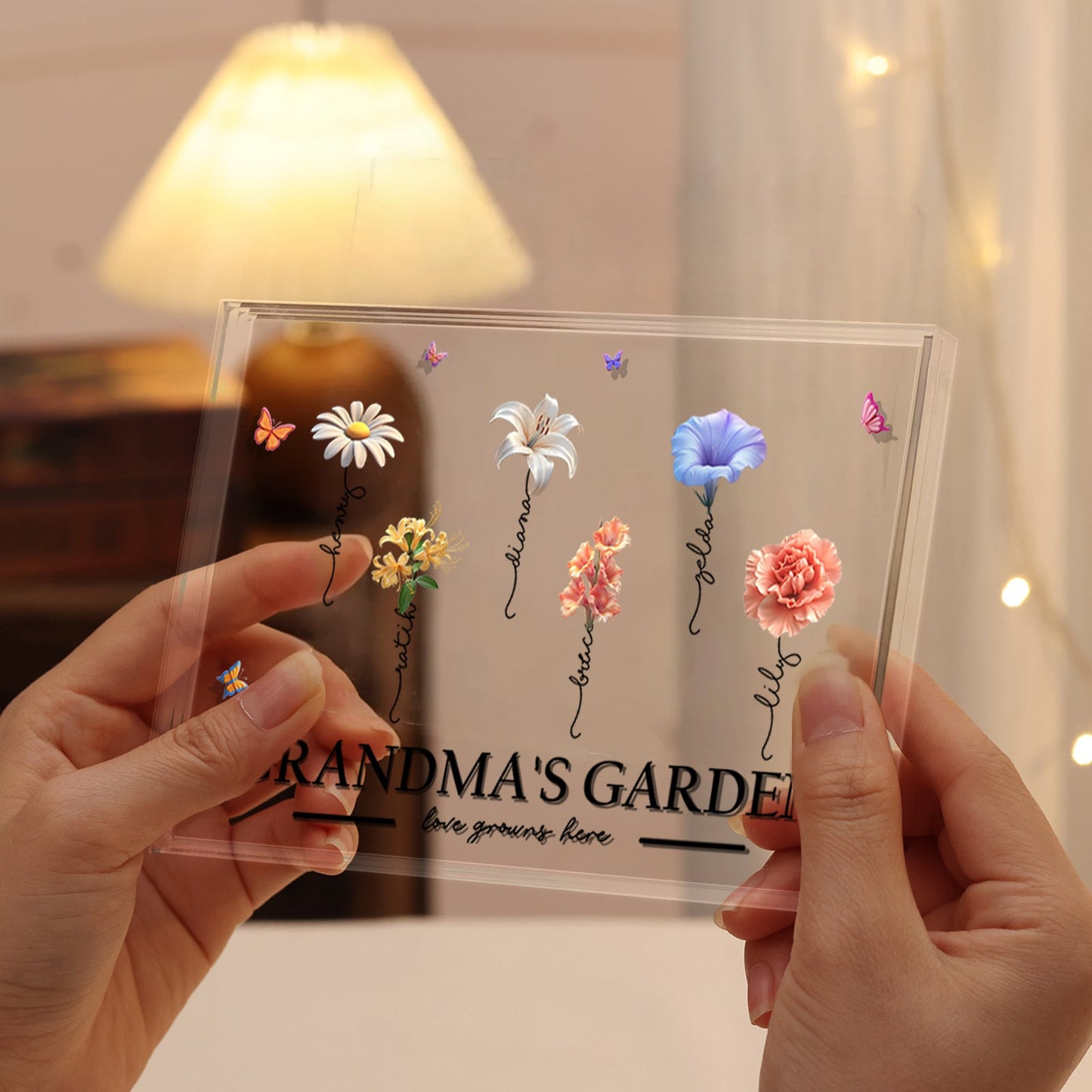 Personalized gift for mom featuring a decorative plaque with flowers and butterflies in a heartfelt design