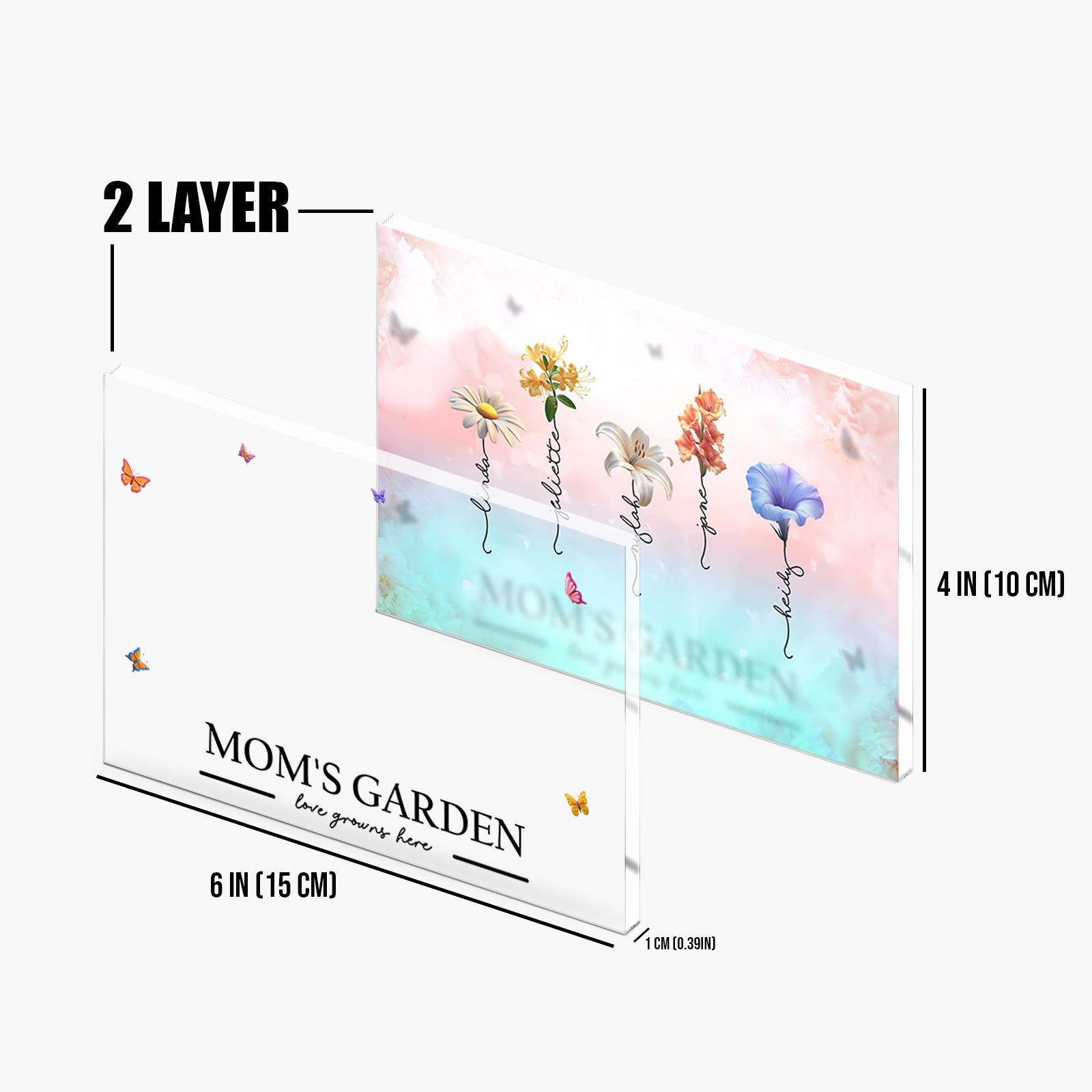 Personalized gift for mom with a beautiful floral design in two-layer acrylic display