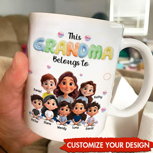 Personalized grandma mug featuring a custom design with family members and vibrant colors