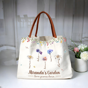 Personalized grandma tote bag featuring floral design and custom name for special gifts